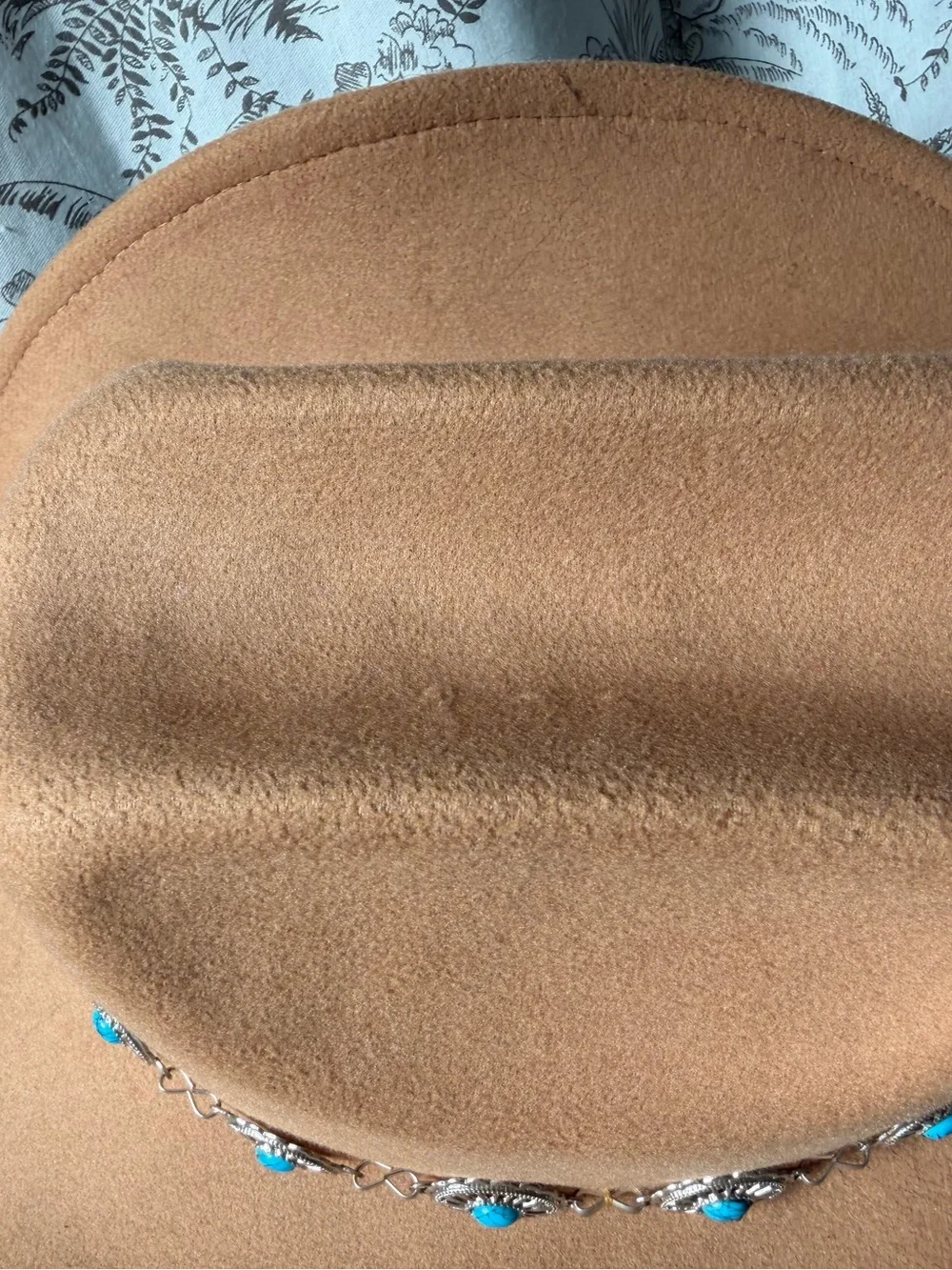 White Mountain Camel Western Cowboy Hat with Turquoise Concho Band Small